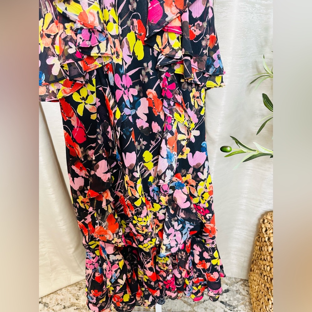 NWT Jason Wu women’s chiffon multicolored floral halter neck ruffled midi dress - Picture 15 of 17